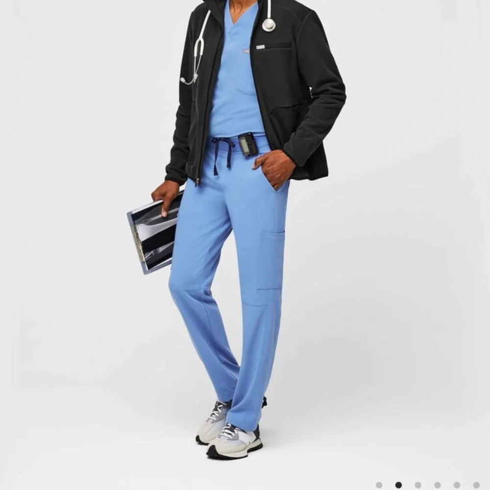 Figs Straight Leg Ciel Blue Cargo Pants Pull-On Elastic Waist Size Medium